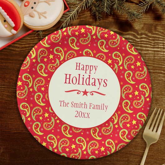 Kerst paisley rode naam vakantie papier bord
