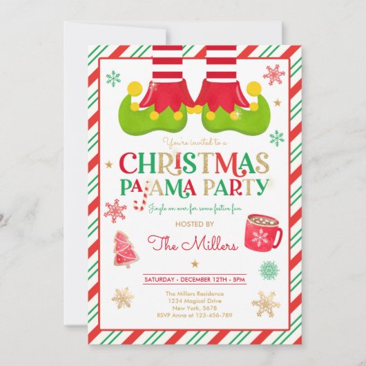 Kerst Pajama Party Elf Vakantie Pajama Party Kaart (Voorkant)