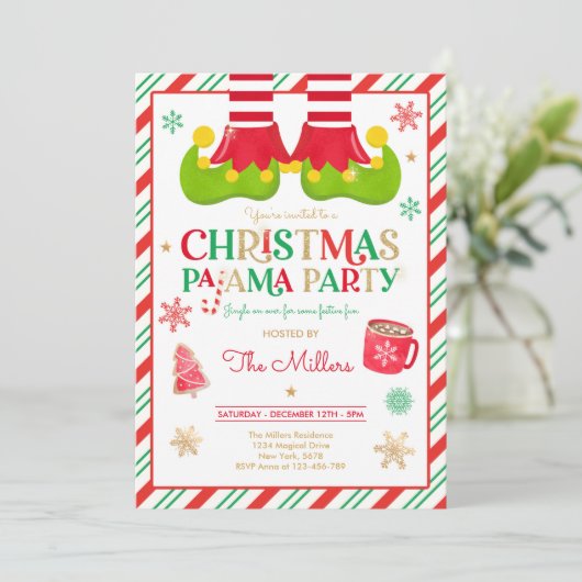 Kerst Pajama Party Elf Vakantie Pajama Party Kaart (Staand voorkant)