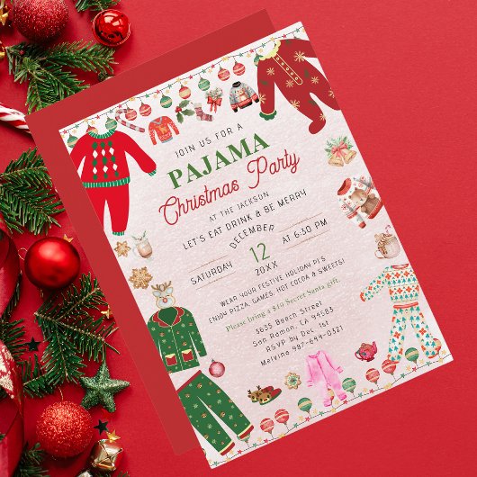 Kerst Pajama Party Waterverf Modern Kaart