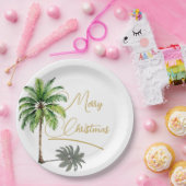 Kerst Palm Elegant Goud Vrolijk Papieren Bordje (Feest)