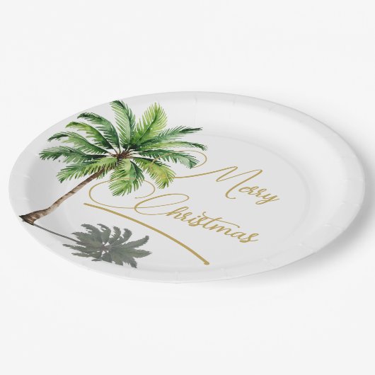 Kerst Palm Elegant Goud Vrolijk Papieren Bordje (Gekanteld)