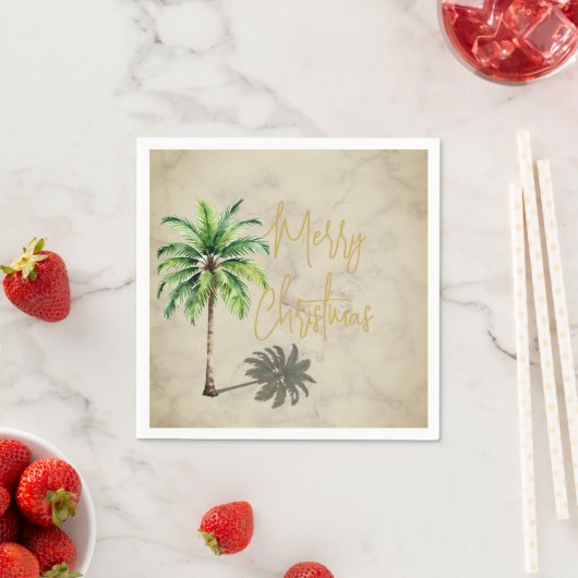 Kerst Palm Elegant Goud Vrolijk Servet (Insitu)