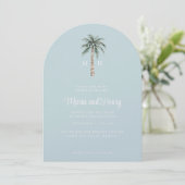 Kerst Palm Tree Boog Strand Huwelijk Monogram Kaart (Staand voorkant)