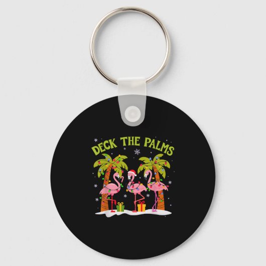 Kerst Palm Tree Flamingo Zomerstrand Vakantie Sleutelhanger (Voorkant)