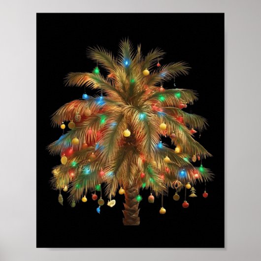 Kerst Palm Tree Light Hawaiian Trocal Kerstmis Poster (Voorkant)