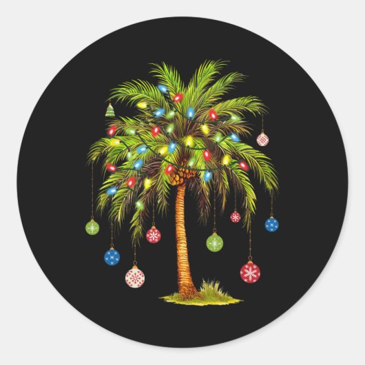 Kerst Palm Tree Light Hawaiian Tropical Xmas 1 Ronde Sticker (Voorkant)