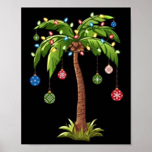 Kerst Palm Tree Light Hawaiian Tropical Xmas 2 Poster (Voorkant)
