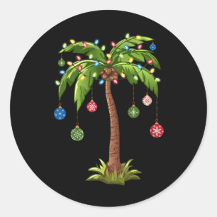 Kerst Palm Tree Light Hawaiian Tropical Xmas 2 Ronde Sticker
