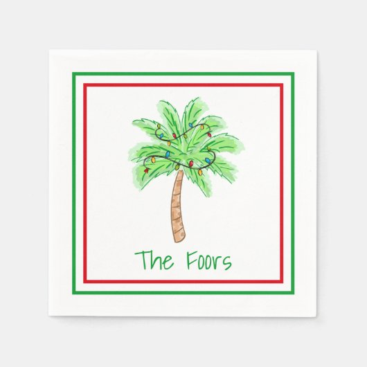 Kerst Palm Tree Lights Border Custom Servet (Voorkant)