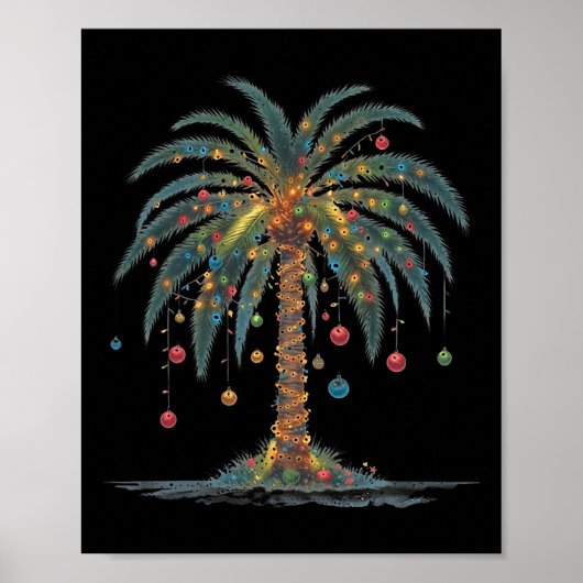 Kerst Palm Tree Merry Christmas Tropical Chris Poster (Voorkant)