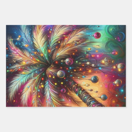 Kerst Palm Tree Tropical Beach Decoupage Inpakpapier Vel (Voorkant)