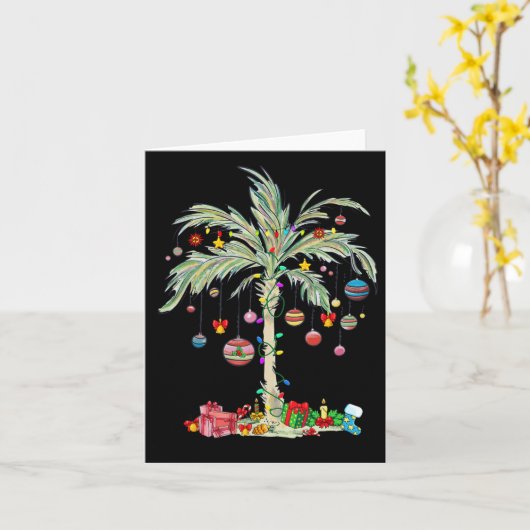 Kerst Palm Tree Tropical Xmas Beach Florida Ha Kaart (Gele Bloem)
