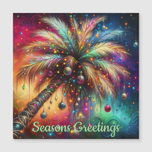 Kerst Palm Tree Tropische Strand Magnetische Kaart (Voorkant)