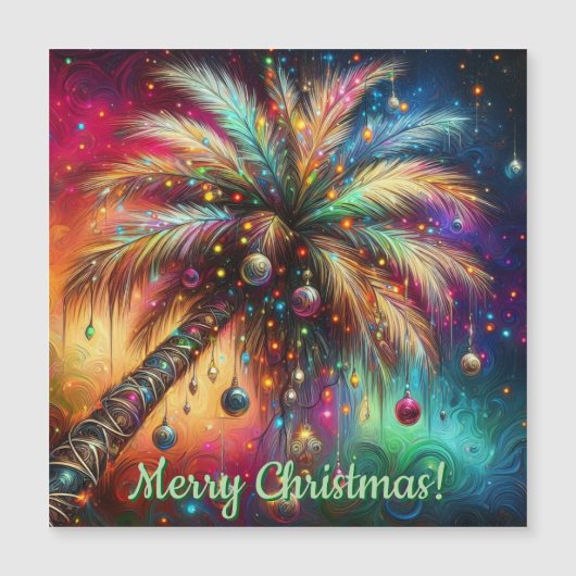 Kerst Palm Tree Tropische Strand Magnetische Kaart (Voorkant)