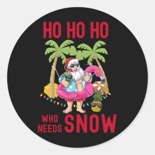 Kerst Palmboom Kerstman Surft Zomer Strand Vakanti Ronde Sticker