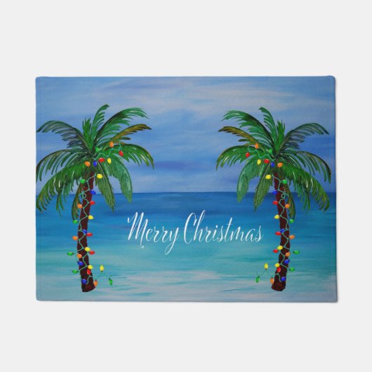 Kerst palmboom kust huis kunst deurmat (Voorkant)