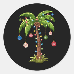 Kerst Palmboom Licht Hawaiaans Tropisch Kerstfeest Ronde Sticker