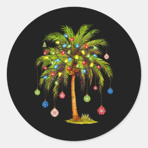 Kerst Palmboom Licht Hawaiaans Tropisch Kerstmis 1 Ronde Sticker