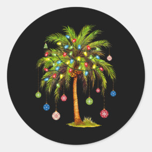 Kerst Palmboom Licht Hawaiaans Tropisch Kerstmis 1 Ronde Sticker