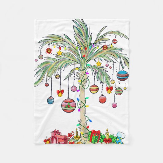 Kerst Palmboom Licht Hawaiaans Tropisch Xmas Fleece Deken (Voorkant)