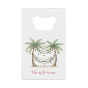 Kerst Palmboom Met Hangmat Aan De Kust Creditkaart Flessenopener