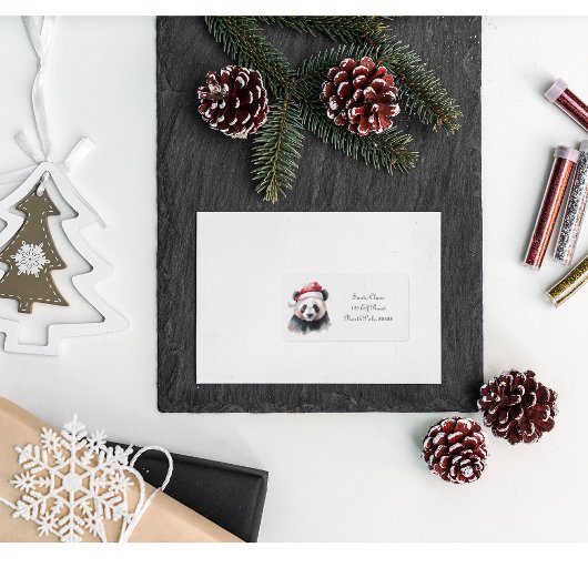 Kerst Panda, aanpasbaar Etiket