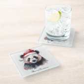 Kerst Panda, aanpasbaar Glazen Onderzetter (Schuin)