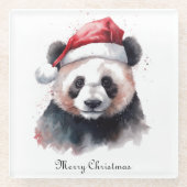 Kerst Panda, aanpasbaar Glazen Onderzetter (Voorkant)