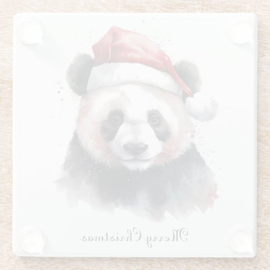 Kerst Panda, aanpasbaar Glazen Onderzetter (Achterkant)