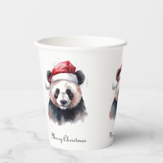 Kerst Panda, aanpasbaar Papieren Bekers (Voorkant)