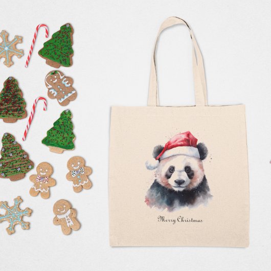 Kerst Panda, aanpasbaar Tote Bag