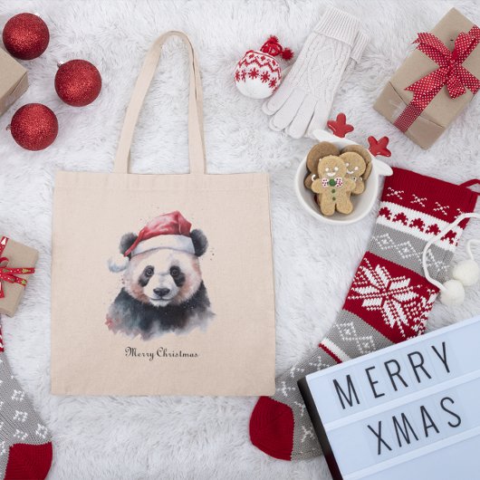 Kerst Panda, aanpasbaar Tote Bag