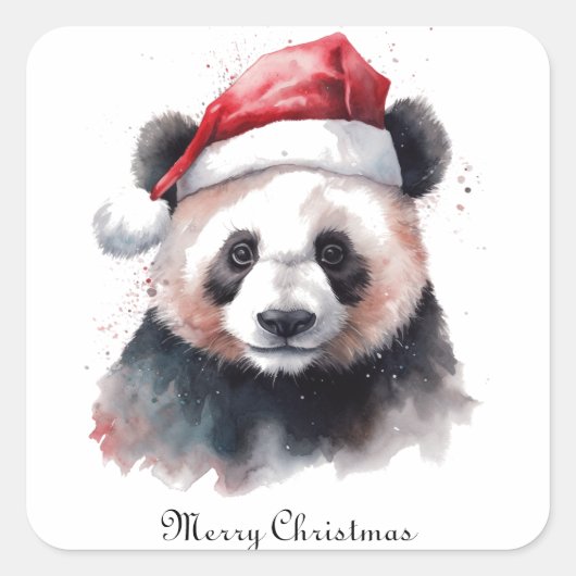 Kerst Panda, aanpasbaar Vierkante Sticker (Voorkant)