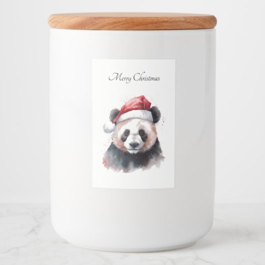 Kerst Panda, aanpasbaar Voedselcontainer Etiket (Voorkant)