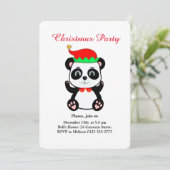 Kerst Panda Beer Elf op Witte Feest Uitnodiging (Staand voorkant)