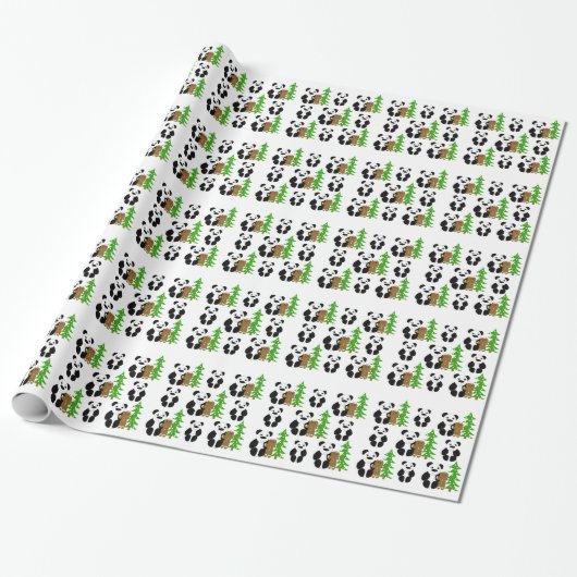 Kerst Panda Beren Cadeaupapier (Uitgerold)