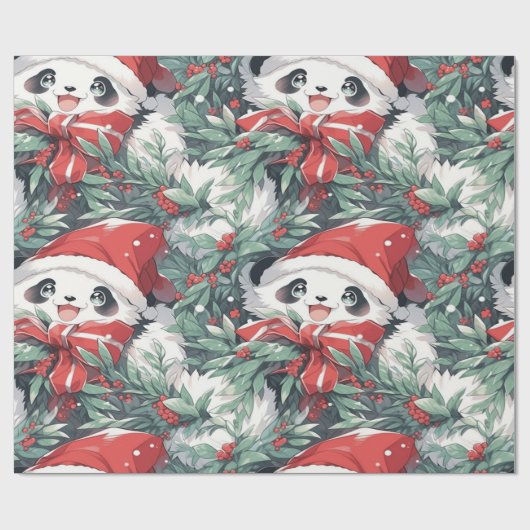 Kerst Panda Design Cadeaupapier (Vlak)