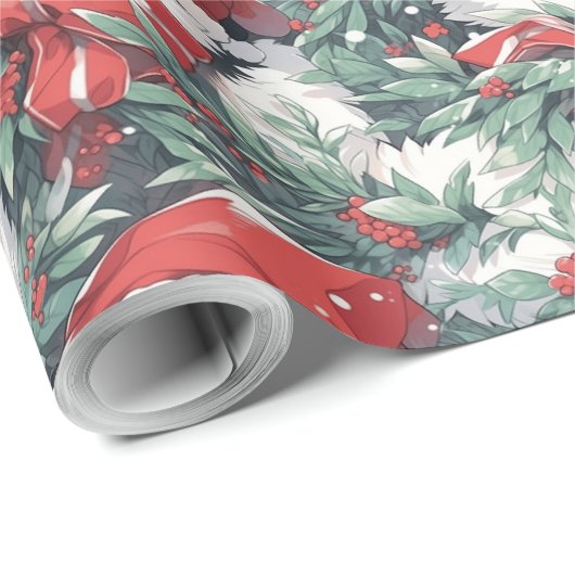 Kerst Panda Design Cadeaupapier (Rol Hoek)