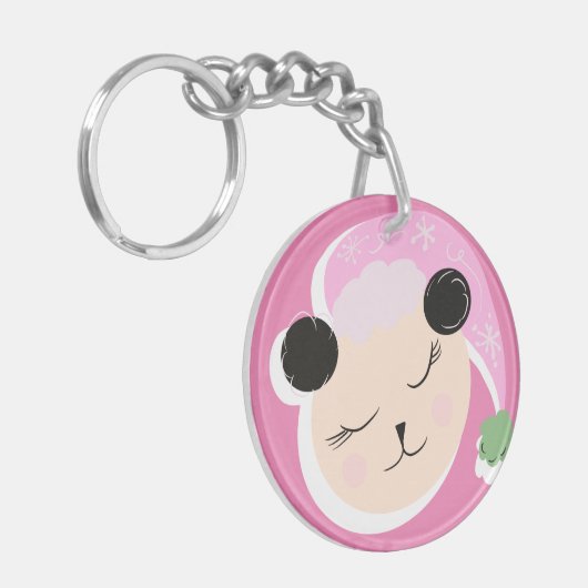 Kerst Panda Doodle Script Naam Sleutelhanger (Voorkant Links)