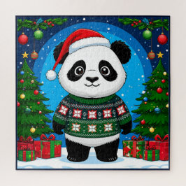 Kerst Panda in Trui voor Gezinsfeestdagen Legpuzzel