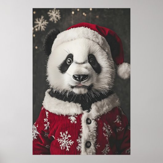 Kerst Panda Kunstprint, Grappige Feestdag Poster (Voorkant)
