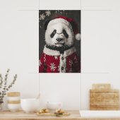 Kerst Panda Kunstprint, Grappige Feestdag Poster (Keuken)
