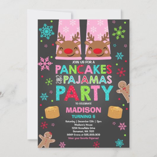 Kerst pannenkoeken en pyjama uitnodiging Rudolf (Voorkant)
