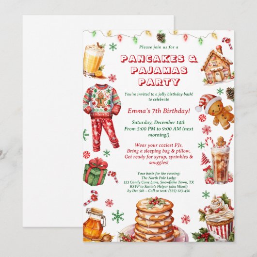 Kerst Pannenkoeken & Pyjama Verjaardagsfeest Kaart (Voorkant / Achterkant)