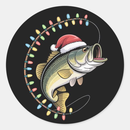 Kerst Papa Bass Fish Funny Gevist Visser Ronde Sticker (Voorkant)
