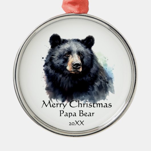 Kerst Papa Beer Dier Wildlife Dated Metalen Ornament (Voorkant)
