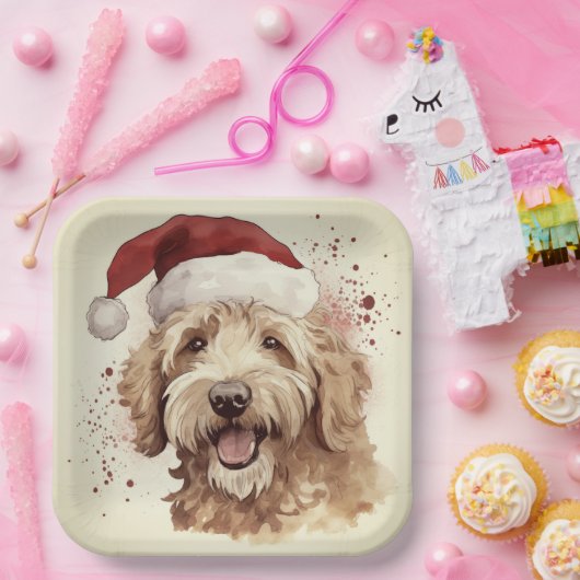 Kerst papier borden met goldendoodle papieren bordje (Feest)