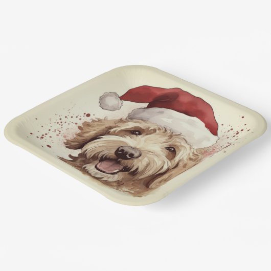 Kerst papier borden met goldendoodle papieren bordje (Gebogen)