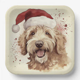 Kerst papier borden met goldendoodle papieren bordje